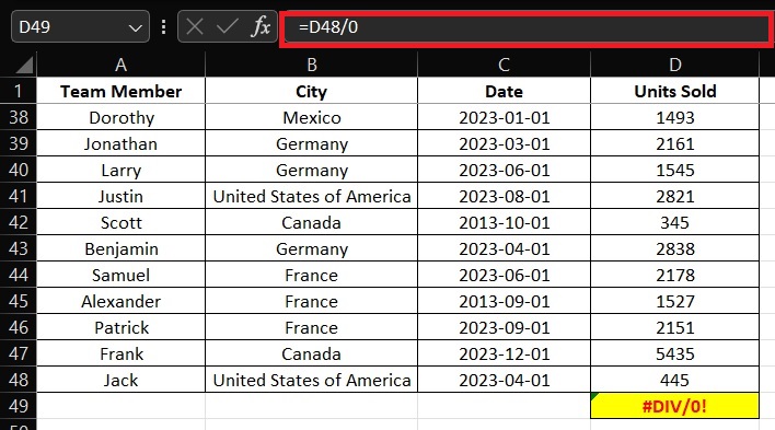 what value would be returned in excel d49